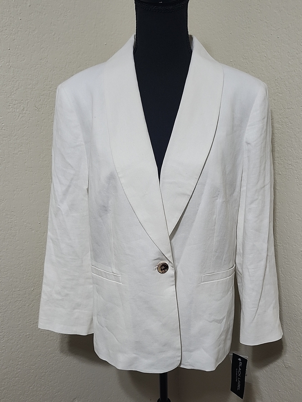 NWT Black Label by Evan-Picone White Shawl Collar Blazer Jacket Sz 12 Linen Blen